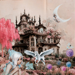 fantasy imagination fantasyart magical fairy moon tree unicorn remix freetoedit