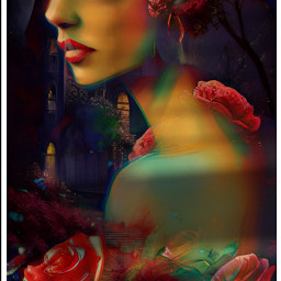 freetoedit aigenerated woman house shadows roses portrait doubleexposure fcaitools aitools